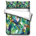 Loussiesd Tropical Comforter Cover Set Double Size 3D Parrot Print Duvet Cover Bird Bedding Set Green Leaves Bedspread Cover with 2 Pillow Shams Microfiber Bed Cover Zipper Closure Soft Breathable