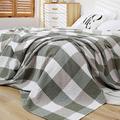 LHGOGO 100% Cotton Throw Blanket for Adults, Versatile Large Throws for Sofas, Lightweight and Soft Bedspread and Quilt for Bed, Double Size 150x200cm Plaid Pattern, Green