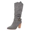 Rrunsv Womens Boots Black Cowboy Boots Shoe Cowboy Low-heeled Slip-On Boots Leather Boots Ladies (Q-5-Grey, 7)