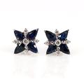 Vintage 14K Solid White Gold Blue Sapphire Flower Tiny Earrings, Genuine Diamond Studs, September & April Birthstone, Beautiful Studs