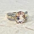 Vintage 14K Morganite & Diamond Cocktail Ring - Two Tone Gold Solitaire Best Gifts For Her Everyday