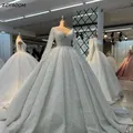 Robe De mariée à effet d'illusion De perles luxueuse robe De bal en Tulle arabe dubaï col en v