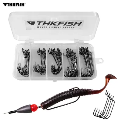 Thkfish 50 stücke versetzte Haken #3/0 #2/0 #1/0 #1 #2 Kohlenstoffs tahl Widerhaken Kurbel Jighead