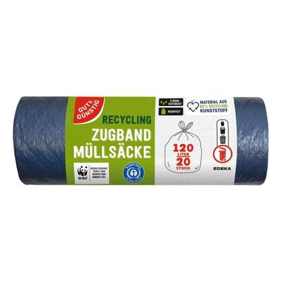 Gut und Günstig 20 Müllsäcke 120 L aus Recyclingmaterial mit Zugband blau
