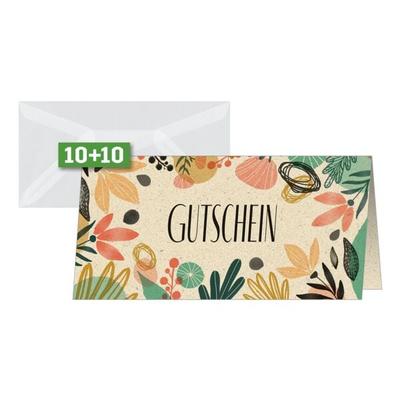 Sigel 10 Gutschein-Karten DIN lang »Colorful plants«, 22x11 cm Image