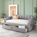 Gray Twin Size Upholstered Daybed with Drawers and Wood Slat Support, Elegant Design for Maximizing Space and Comfort