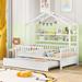 White Wooden Twin Size House Bed with Trundle and Shelves, Playhouse Design for Kids, Superior Pinewood Quality