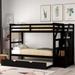 Espresso Twin-Over-Twin Multifunctional Trundle Bunk Bed with Stairs with Twin Size Trundle and 3 Storage Stairs