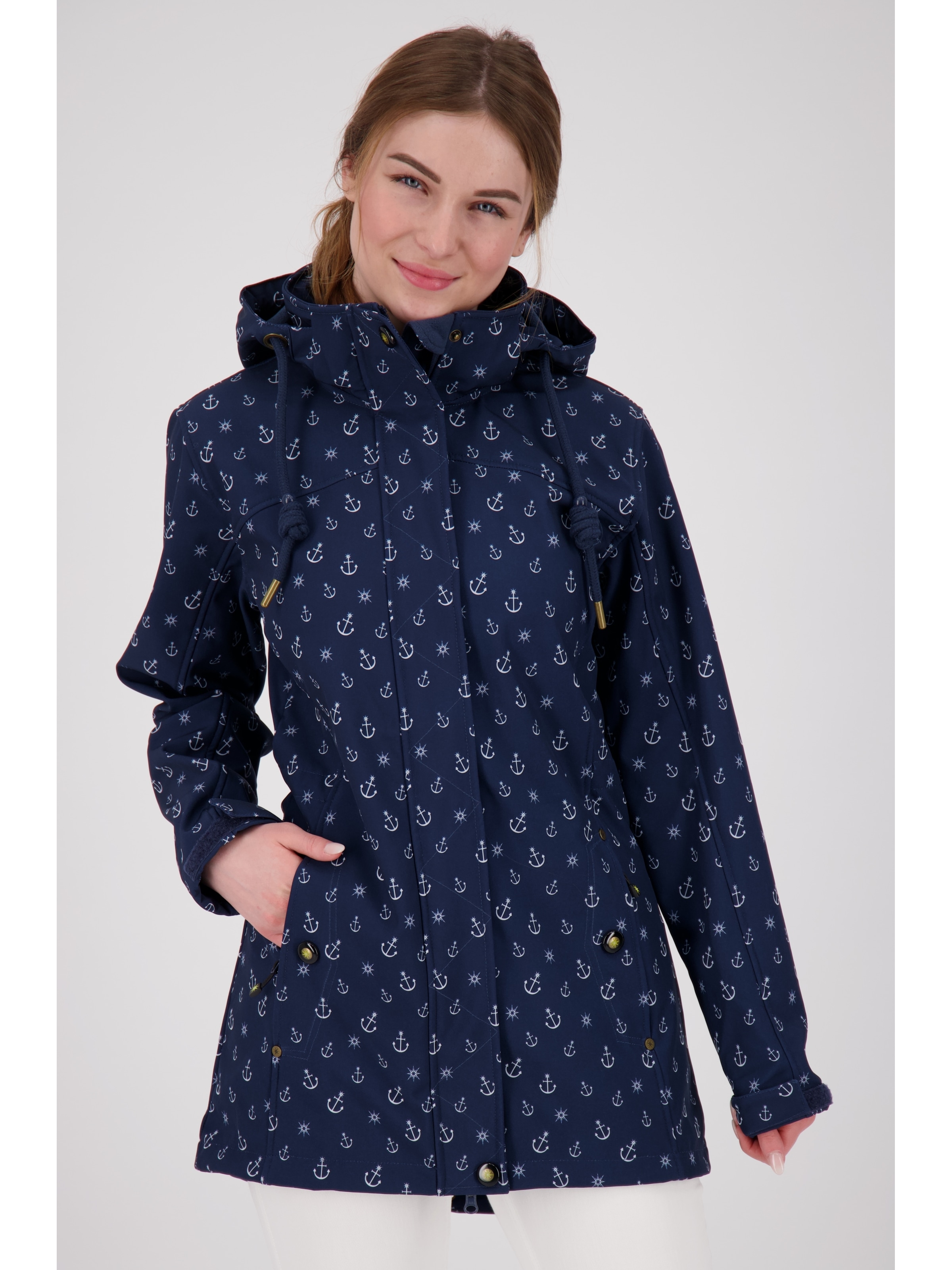 Softshelljacke ANKERGLUT "ANKERGLUTSCHEIN", Damen, Gr. 52 (XXL), blau (navy), 100% Polyester, Windstopperbündchen mit Daumenlöchern,mit Schneefang,mit verstellbarem Klettverschluss, Jacken Softshelljacke, auch in Großen Größen erhältlich