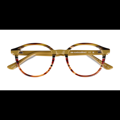 Unisex s round Brown Yellow Striped Acetate Prescription eyeglasses - Eyebuydirect s Expression