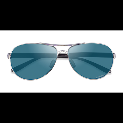 Unisex s aviator Silver Polished Black Metal Prescription sunglasses - Eyebuydirect s Oakley Feedback