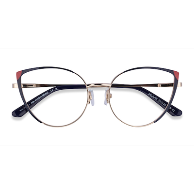 Female s horn Shiny Gold Blue Metal Prescription eyeglasses - Eyebuydirect s Delilah