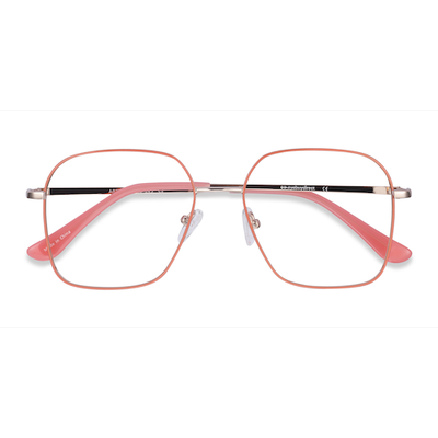 Female s square Coral & Gold Metal Prescription eyeglasses - Eyebuydirect s Arty
