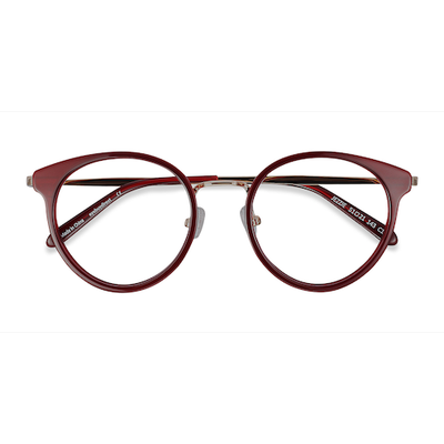 Female s round Burgundy & Gold Acetate, Metal Prescription eyeglasses - Eyebuydirect s Jezzie