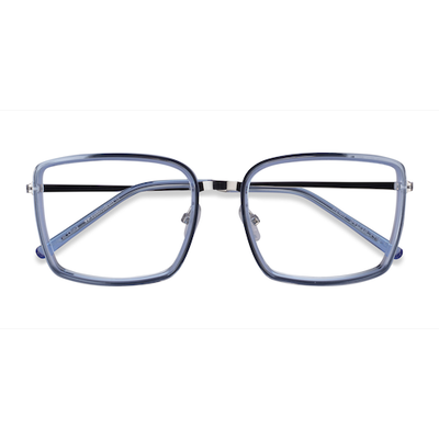 Unisex s rectangle Blue Silver Acetate,Metal Prescription eyeglasses - Eyebuydirect s Remi