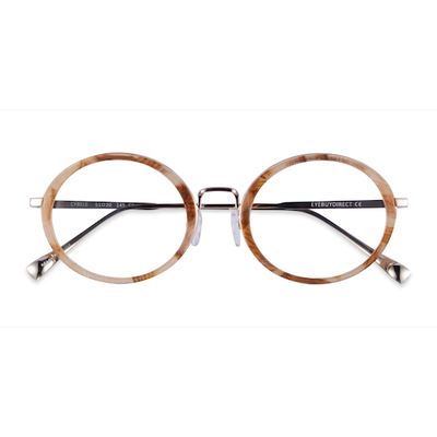 Female s oval Brown Floral Gold Acetate,Metal Prescription eyeglasses - Eyebuydirect s Cybele