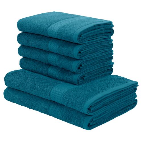 "Handtuch Set MY HOME ""Juna, Duschtücher, Handtücher"" Handtuch-Sets Gr. 6 tlg., blau (aqua) Handtuch-Sets Handtuch-Set, mit Bordüre, Handtücher in Uni-Farben, 100% Baumwolle"