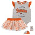 Girls Infant Heather Gray/Orange Denver Broncos All Dolled Up Three-Piece Bodysuit, Skirt & Booties Set