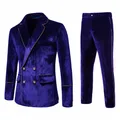 Men's High-end Velvet Suits Dress Jacket Party Costumes Jacket and Pants