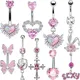 1PC Butterfly Belly Button Rings Pink 14G Women Fashion Bunny Belly Ring Dangle Cz Heart Navel