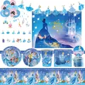 Disney Blue Cinderella Princess Birthday Party Decoration Supplies Disposable Cutlery Balloon