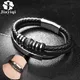 Jiayiqi Men Jewelry Genuine Leather Bracelets Fashion New Stainless Steel Magnetic Clasp Punk Black