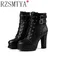 Women Autumn Ankle Boots Sexy Office High Heels Platform Boots Round Toe Leather Booties Black Pumps