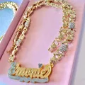 Personalized Necklace Custom Gold Plated Name Necklace Teddy Heart XOXO Chain Double Layer Two Tone