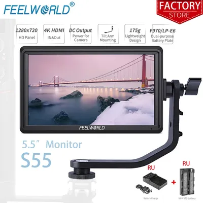 FEELWORLD 5,5 Zoll 4k Tragbare Kamera DSLR Feld Monitor HDMI Eingang Ausgang Kleine Full HD 1280x720 IPS tilt Arm Power S55