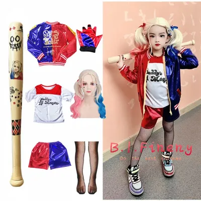 Kinder Mädchen Ellaли Куryn Kostüm Cosplay Fantasia Arlequina Joker Kostüme Jacke T-Shirt Shorts Image