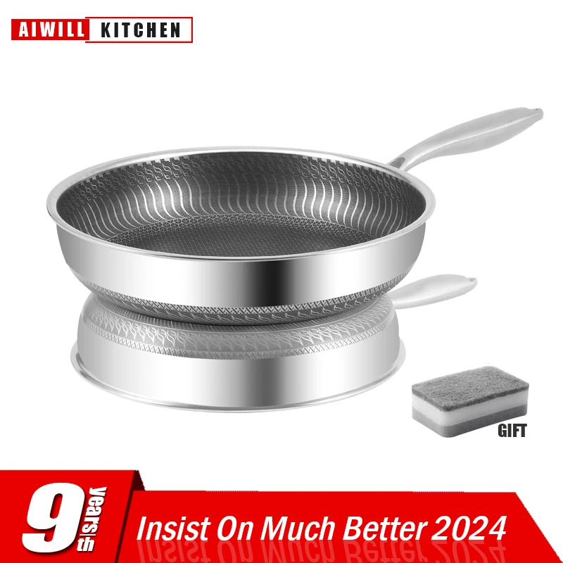 AIWILL Küchenqualität 316/304 Edelstahl Bratpfanne Antihaft-Pfanne Kochen Gebratener Steaktopf Elektromagnetischer Ofen Allgemein Image