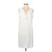 Lands' End Casual Dress - Shift V-Neck Sleeveless: White Print Dresses - Women's Size Medium