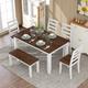 Walnut Retro Rustic 6-Piece Dining Room Set with Solid Wood Table, 4 Ergonomic Chairs & Bench