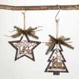 6"H and 5.75"H Sullivans Wood Star And Tree Ornaments - Set of 2, Multicolored Christmas Ornaments