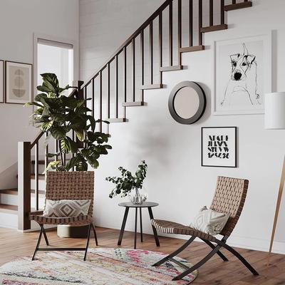 3 Piece Rattan Accent Chair Set, Foldable Wicker Lounger Chairs and Coffee Table Set