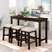 4 Pieces Counter Height Table with Fabric Padded Stools, Rustic Bar Dining Set with Socket, Brown