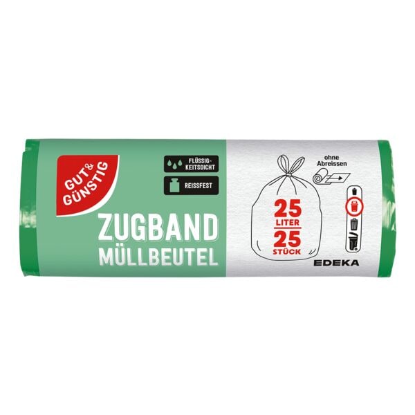 Gut & Günstig 25 Müllsäcke 25 L grün mit Zugband grün