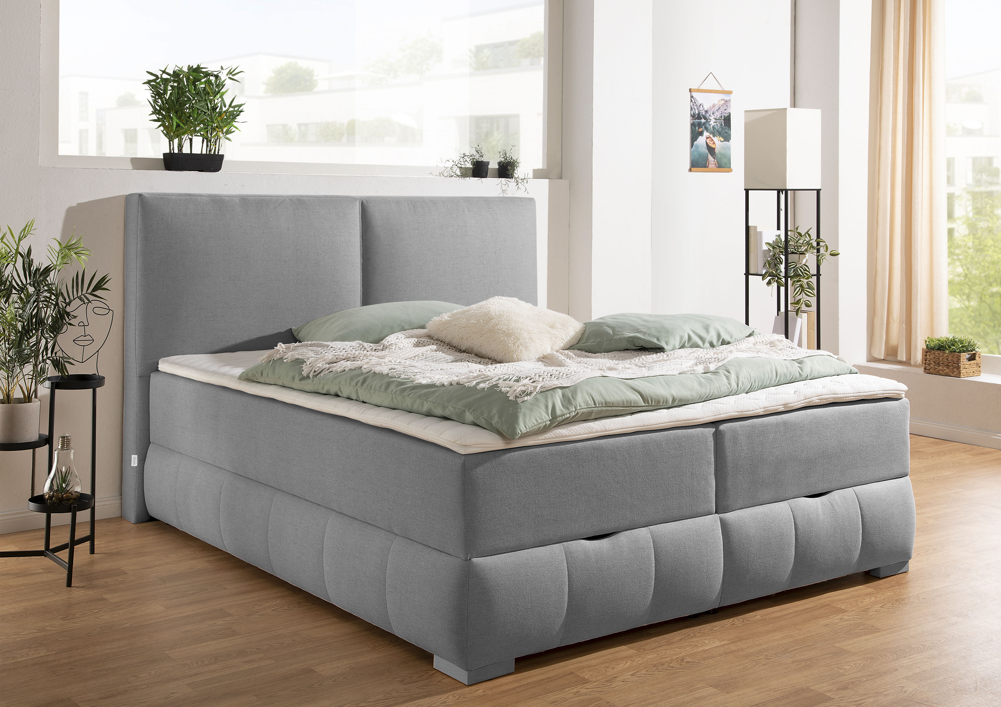 Boxbett OTTO HOME "Wehma", grau, B:210cm L:213cm, Komplettbetten, in H2, H3 & H4 wählbar, inklusive Topper Image