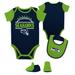Newborn & Infant College Navy/Neon Green Seattle Seahawks Home Field Advantage Three-Piece Bodysuit, Bib Booties Set