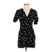 Aqua Casual Dress - Mini Plunge Short sleeves: Black Polka Dots Dresses - Women's Size Small