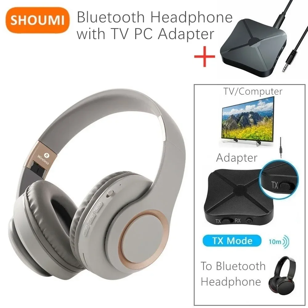 Shoumi 15 heures de lecture casque sans fil casque de télévision Bluetooth avec micro, adaptateur Bluetooth batterie intégrée, pour ordinateur TV