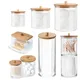 Cotton Swab Organizer Storage Bamboo Cover Acrylic Round Organizer Makeup Storage Box Container