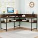 L-Shaped Compute Desk with Monitor Stand and Storage Shelf, Rustic Large Corner Computer Desk with Bookshelves