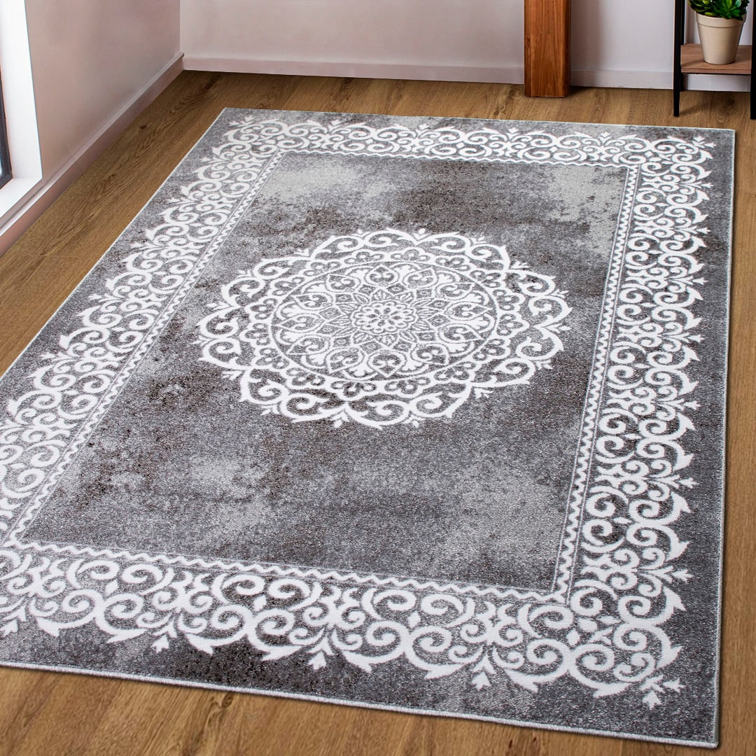 Teppich MY HOME "Dafna" Gr. 2, grau, B:80cm H:9mm L:150cm, Kunstfaser, Teppiche, Orient-Optik, Vintage Design, Kurzflor, pflegeleicht, dezenter Glanz Image
