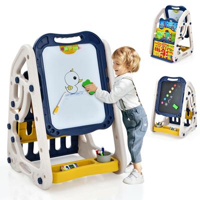 3-in-1 Kids Art Easel Double-Sided Tabletop Easel with Art Accessories-Blue - 21" x 18" x 28" (L x W x H)