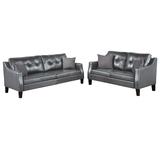 Hera 2 Piece Sofa and Loveseat Set, 4 Pillows, Classic Gray Faux Leather
