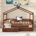 Full Size Wooden House Bed with 2 Drawers and Headboard for Kids, Creativity House Bed with Safety Guardrail & Storage Cabinet