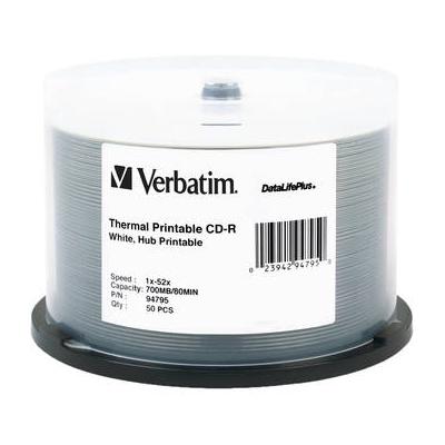 Verbatim CD-R 52x Write Once DataLifePlus White Thermal Printable, Hub Printable Rec 94795