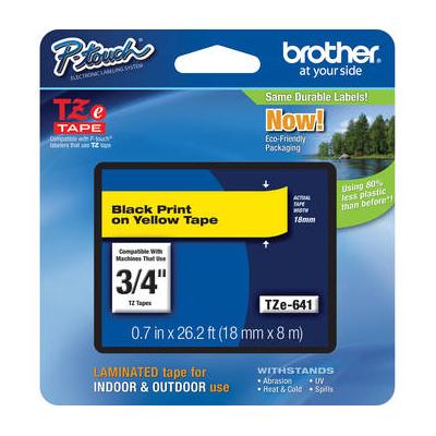 Brother TZe641 Laminated Tape for P-Touch Labelers (Black on Yellow, 0.75