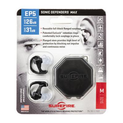 SureFire EP5 Sonic Defenders Max Earplugs (Medium, Black, 1 Pair) EP5-BK-MPR